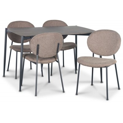 Lokrume spisegruppe Ø120 cm bord i mørkt tre + 4 stk Tofta brune stoler