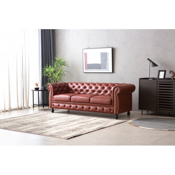 Sofa Chesterfield 3-seter i brunt PU - Charles Sofa Chesterfield 3-seter i brunt PU - Charles