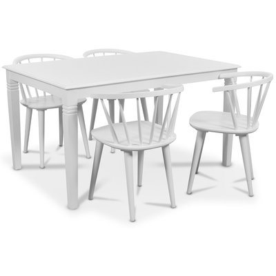 Mellby spisegruppe 140 cm bord med 4 stk hvite Fredrik Pinnstolar med ramme - Hvit