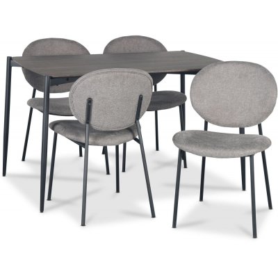 Lokrume spisegruppe med bord på 120 cm i mørkt tre + 4 stk Tofta grå stoler
