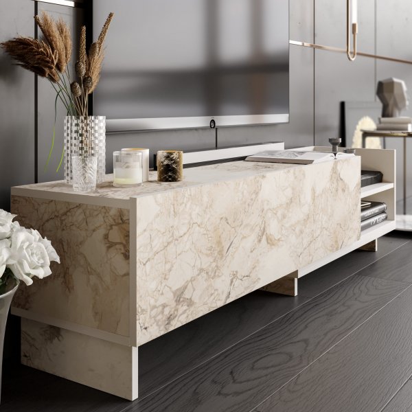 Parion TV-stativ - Hvit marmor Parion TV-stativ - Hvit marmor