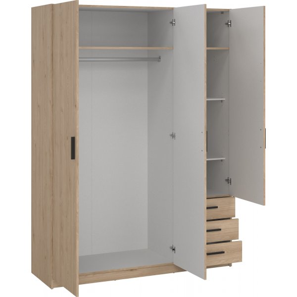 Sprint garderobe med 3 d�rer og 3 skuffer - Hickory