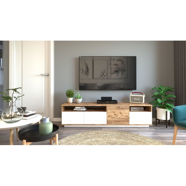 Future mediebenk 5 - Furu/hvit