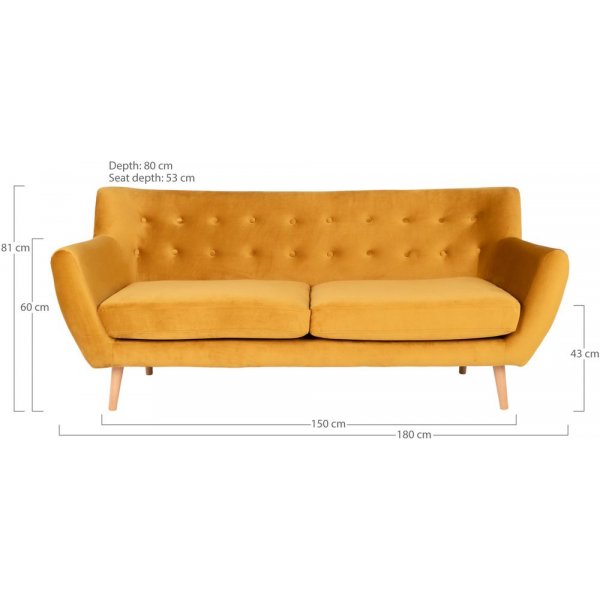 Monte 3-seters sofa - Gul/bøk Monte 3-seters sofa - Gul/bøk