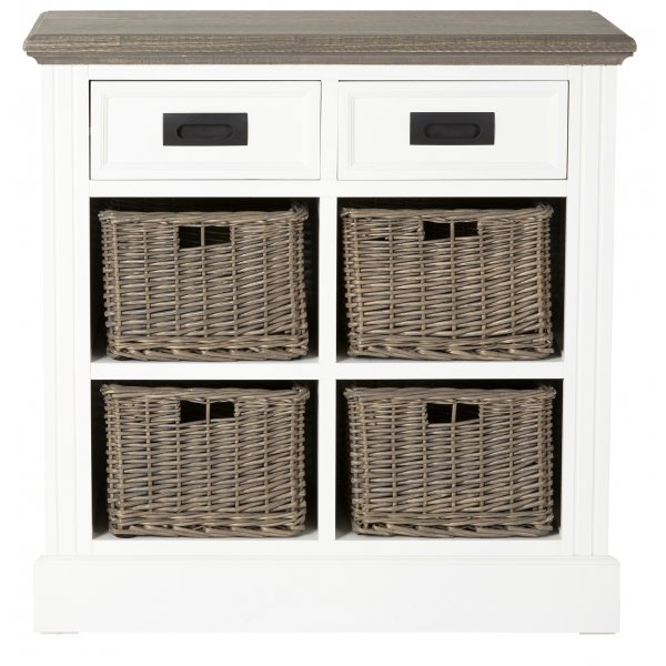 Malou Kommode med oppbevaring og rottingskuffer - Hvit/brun grå Malou Kommode med oppbevaring og rottingskuffer - Hvit/brun grå