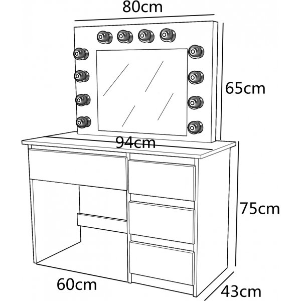 Giselle sminkbord med speil og LED-belysning Giselle sminkbord med speil og LED-belysning