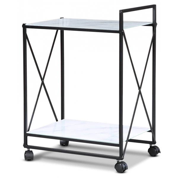 Serveringsvogn Paladium - Svart / Hvit marmorglass