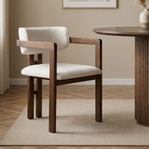 Lenestol Torpin i hvit chenille og m�rk valn�tt