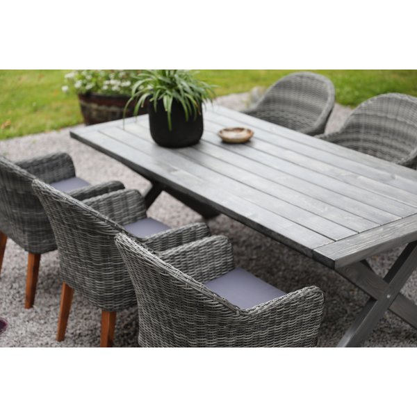 Oxford utend�rs spisegruppe: gr�tt bord 220 cm, inkludert 6 stk. Valetta lenestoler i gr� kunstrotting