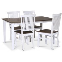 Skagen spisegruppe; klassisk spisebord 140x90 cm - Hvit / brunoljet eik med 4 skagen stoler (Ribber i ryggen) med brunoljet eike Skagen spisegruppe; klassisk spisebord 140x90 cm - Hvit / brunoljet eik med 4 skagen stoler (Ribber i ryggen) med brunoljet eike