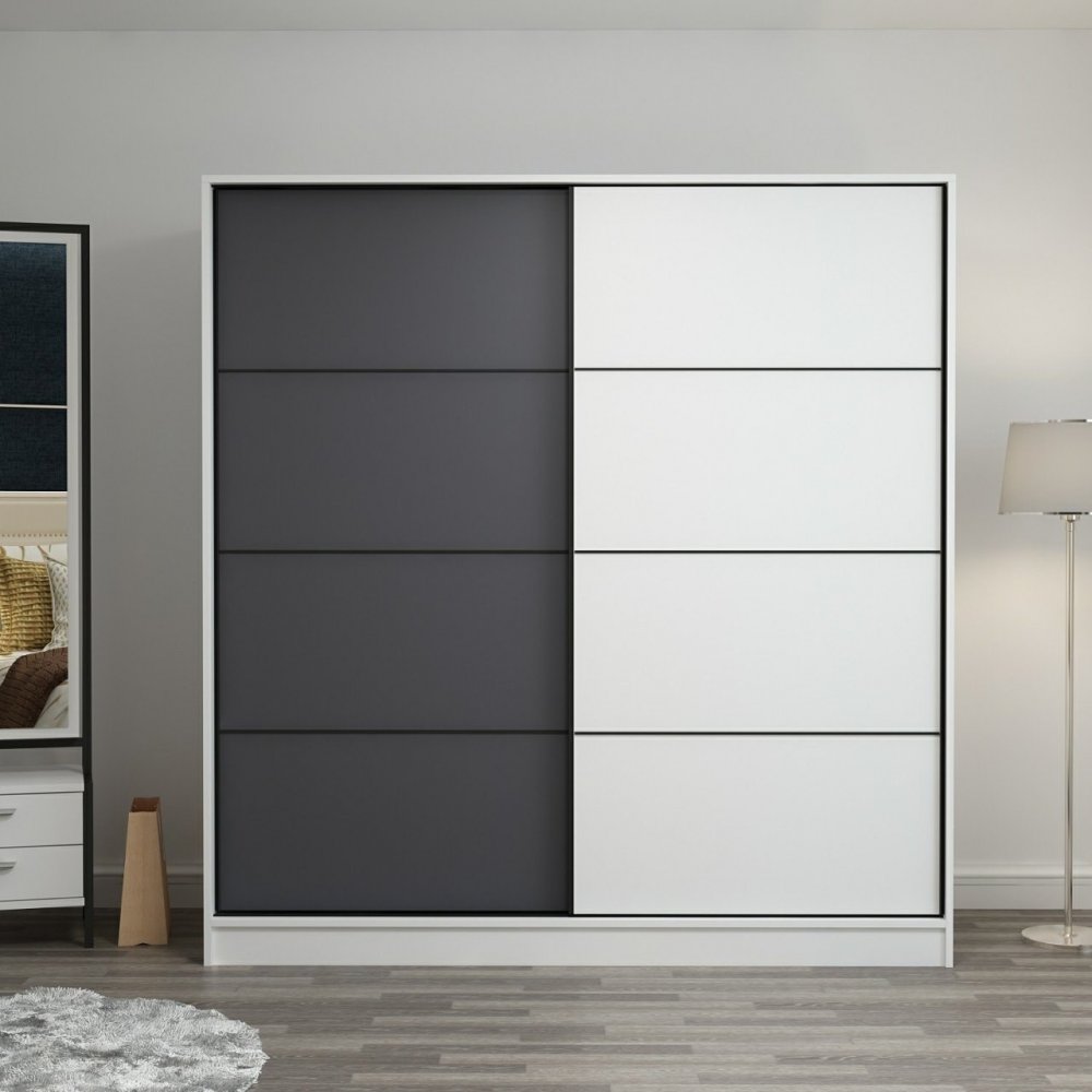 Kapusta garderobeskap 180 x 52 x 190 cm - Hvit/antrasitt/hvit - Garderober