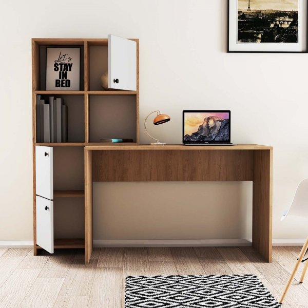 Silence skrivebord 156,8 x 51,5 cm, venstre - Eik/hvit Silence skrivebord 156,8 x 51,5 cm, venstre - Eik/hvit