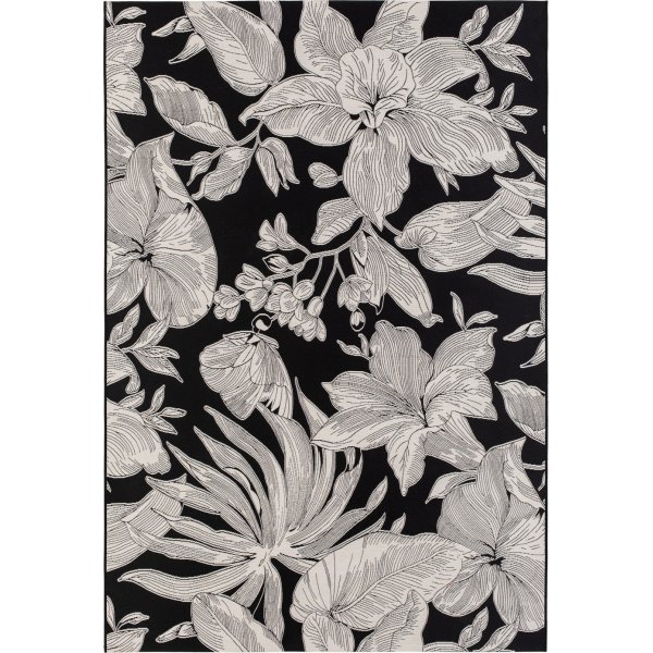 Domani Flower flatvevd teppe Svart