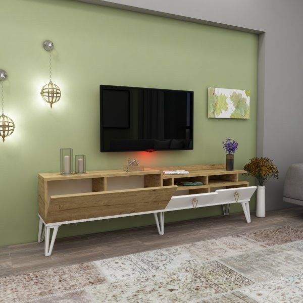 Royal mediebenk - Hvit/eik Royal mediebenk - Hvit/eik