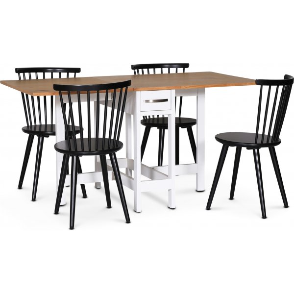 Fr spisegruppe; klaffbord med 4 svarte Castor pinnestoler + 3.00 x Mbelftter