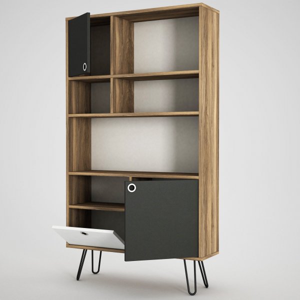 Karamel bokhylle - Valnøtt/antrasitt/hvit Karamel bokhylle - Valnøtt/antrasitt/hvit