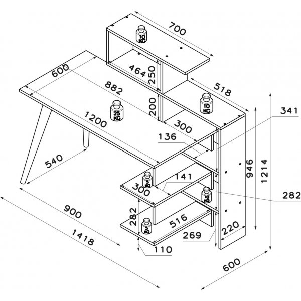 Uzay skrivebord 141,8x60 cm - Antrasitt/valnøtt Uzay skrivebord 141,8x60 cm - Antrasitt/valnøtt