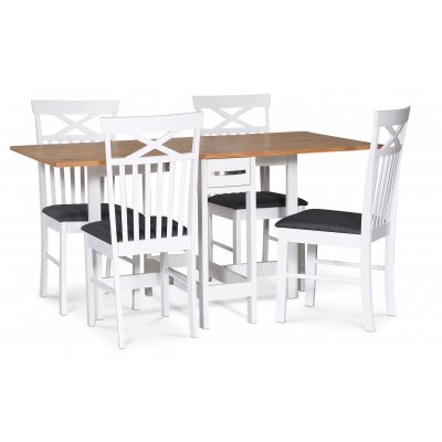 Fårö spisegruppe; Fårö klaffbord i hvit/eik med 4 Sofiero-stoler