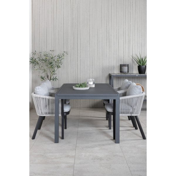 Marbella uteservering sett med 4 Virya stoler - Svart/Grå Marbella uteservering sett med 4 Virya stoler - Svart/Grå