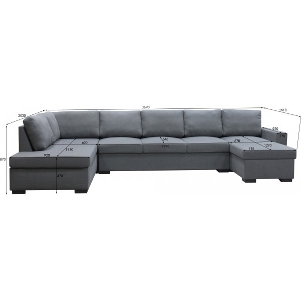 Solna mørkegrå vendbar U-sofa 367 cm + Møbelføtter Solna mørkegrå vendbar U-sofa 367 cm + Møbelføtter