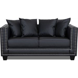 Temple Double Deco 2-seters sofa - Svart PU / slv nagler