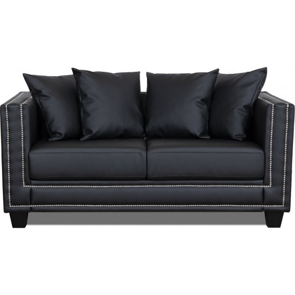 Temple Double Deco 2-seters sofa - Svart PU / slv nagler