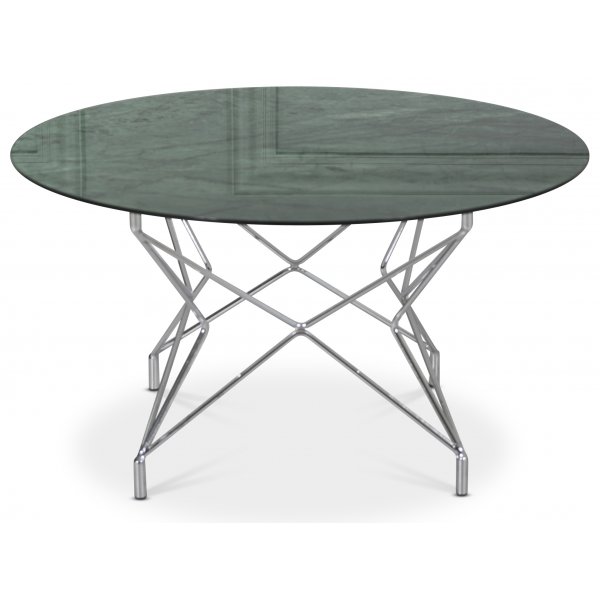 Stuebord Star 90 cm - grnt marmorert glass / forkrommet understell