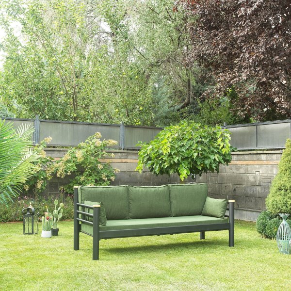 Kappis 3-seters utesofa - Svart/gr�nn + Tekstilpleie for m�bler