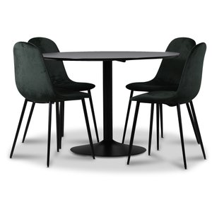 Seat spisegruppe, spisebord med 4 skt Carisma flyelsstoler - Svart/Mrkgrnn