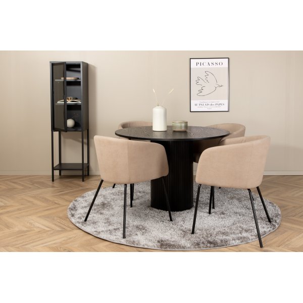 Bianca Spisesett rundt sort spisebord med 4 Berit beige stoler Bianca Spisesett rundt sort spisebord med 4 Berit beige stoler