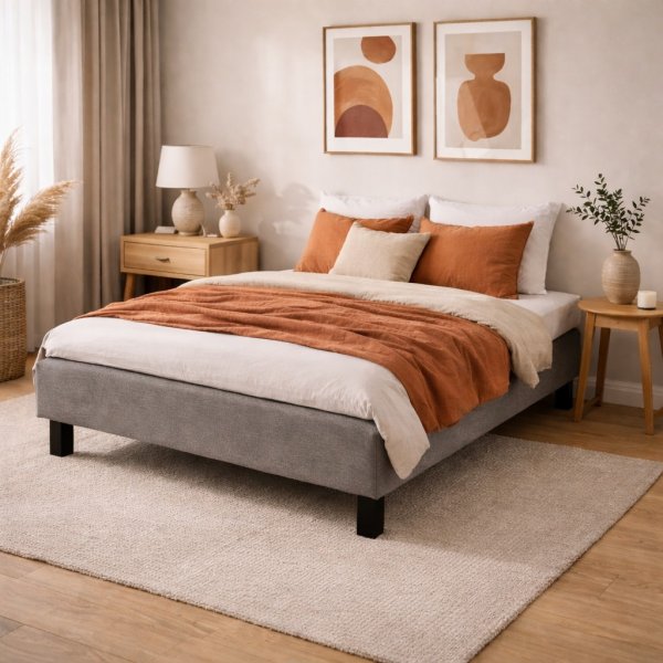 Komplett seng 120x200 cm gr� - Enkeltseng med madrass og sengeben