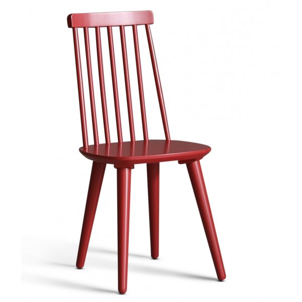 Spisegruppe: Rundt bord i eik / hvit med 4 rde kurvstoler