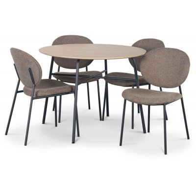 Tofta spisegruppe Ø100 cm bord i lyst tre + 4 stk. Tofta brune stoler