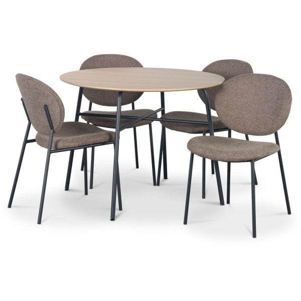 Tofta spisegruppe 100 cm bord i lyst tre + 4 stk. Tofta brune stoler