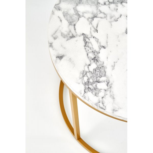 Ruffo salongbord 38/60 cm - Hvit marmor/gull