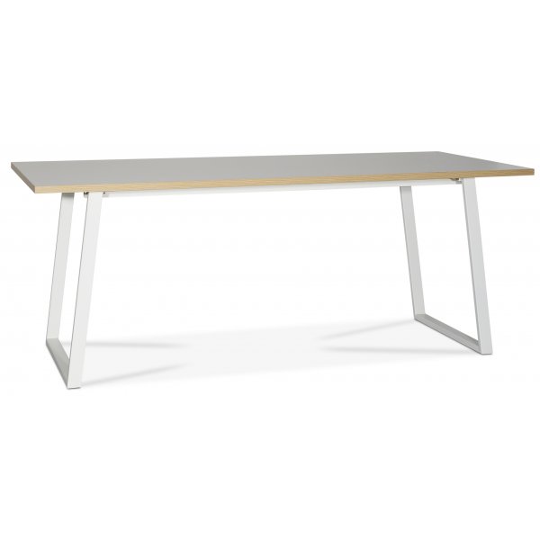 Edge dining gruppe; Spisebord i hvit HPL 190x90 cm med 6 stk grå Dalsland stokkstoler Edge dining gruppe; Spisebord i hvit HPL 190x90 cm med 6 stk grå Dalsland stokkstoler