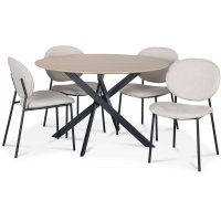 Hogrän spisegruppe Ø120 cm bord i lyst tre + 4 stk Tofta beige stoler