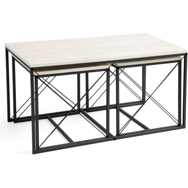 Defne salongbordsett - Sort/marmor Defne salongbordsett - Sort/marmor