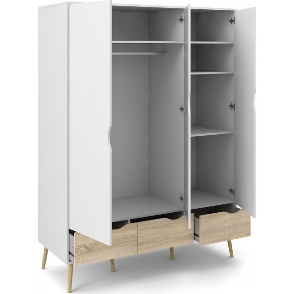 Oslo garderobeskap med 3 d�rer - Hvit/eik