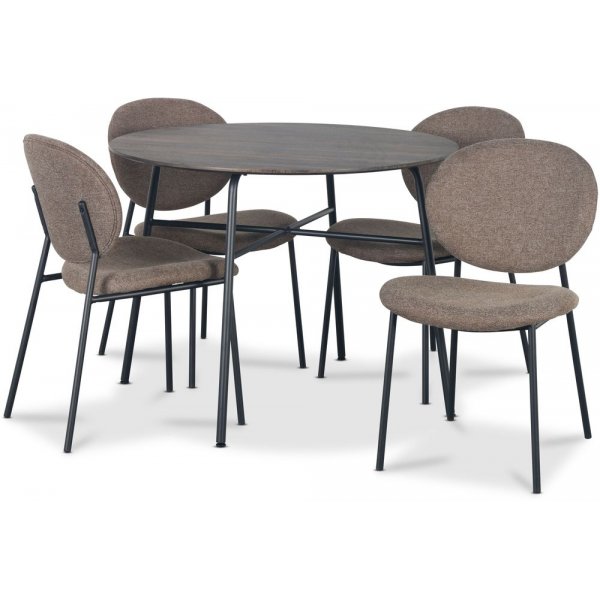 Tofta spisegruppe 100 cm bord i mrkt tre + 4 stk. Tofta brune stoler