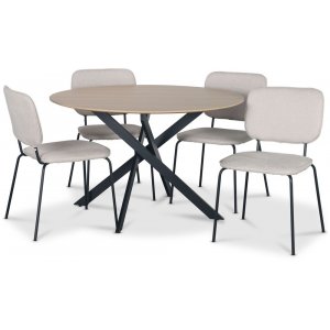 Hogrn spisegruppe 120 cm bord i lyst tre + 4 stk Lokrume beige stoler