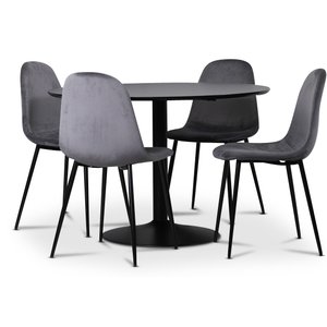 Seat spisegruppe, spisebord med 4 stk Carisma flyelsstoler - Svart/Gr + 2.00 x Mbelftter