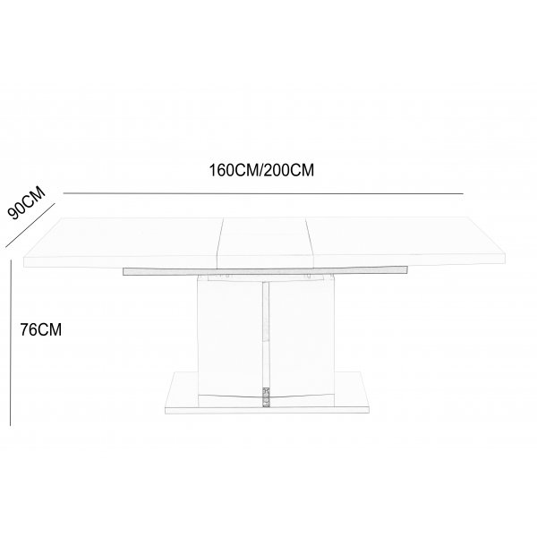 Rartliff spisebord 160-200 cm uttrekkbart - Hvit / Metall
