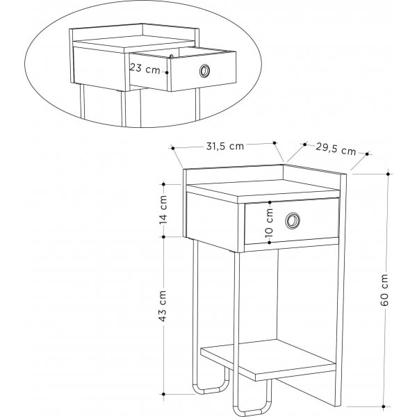 Cactus nattbord, venstre - Lysebrun