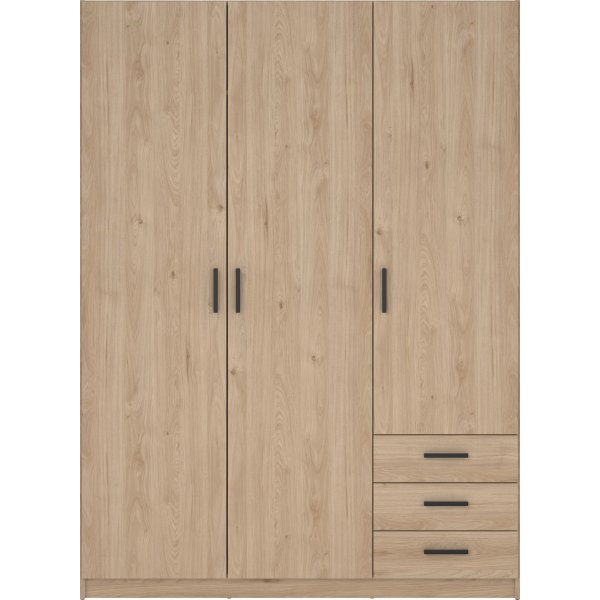 Sprint garderobe med 3 d�rer og 3 skuffer - Hickory