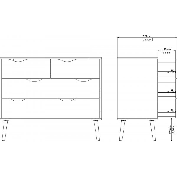 Oslo kommode med 4 skuffer - Hvit/eik Oslo kommode med 4 skuffer - Hvit/eik