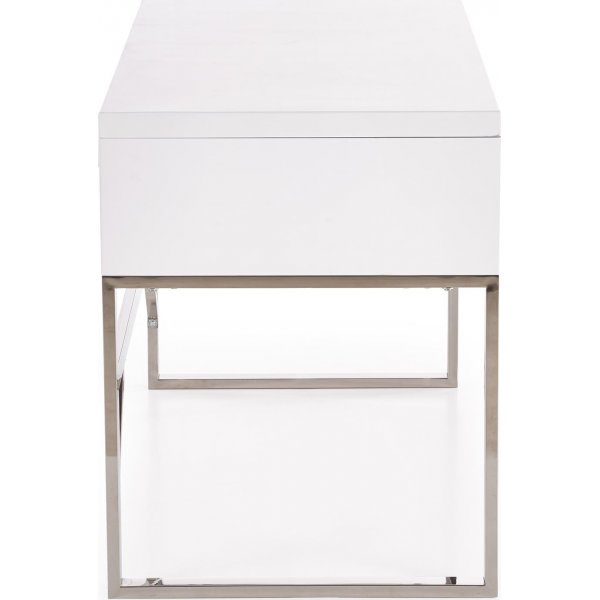 Caitlyn skrivebord i hvit h�yglans 120x60 cm forkrommede ben