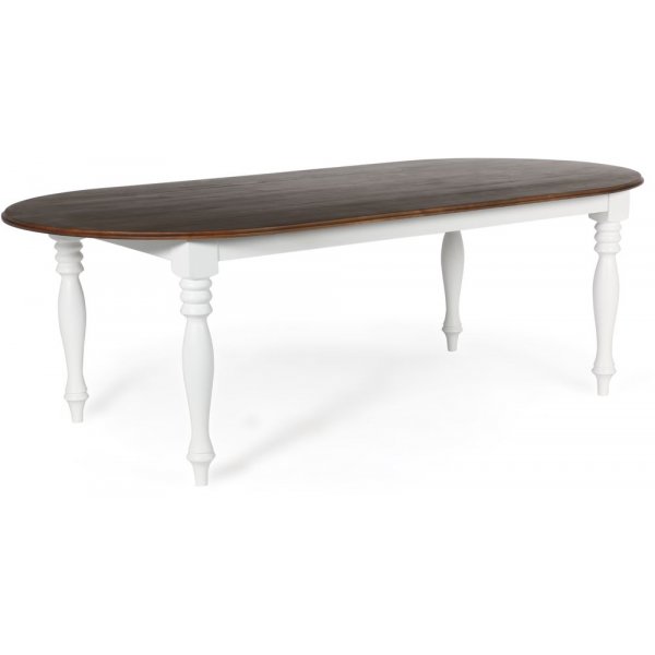 New England ovalt spisebord 230 cm - Hvit/Brunbeiset
