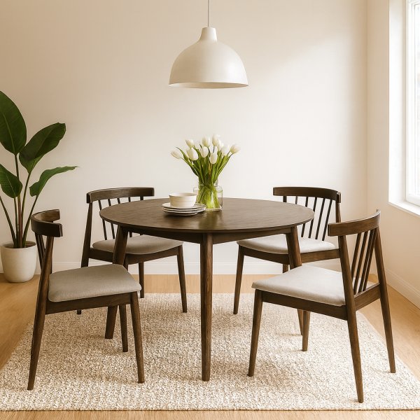 Spisegruppe Florence i valntt; rundt spisebord med 4 stoler + 4.00 x Stolpute