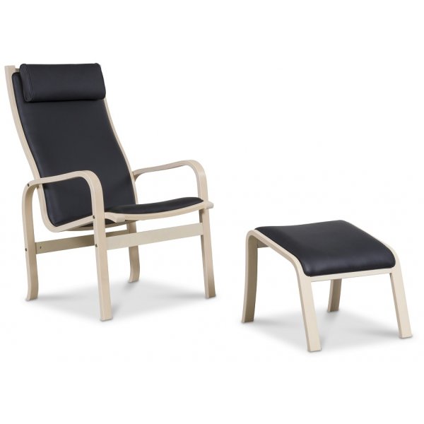 Frank lenestol i sort skinn - Hvitpigmentert bok